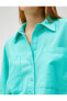 Фото #5 товара Рубашка женская Koton Crop Oversize Гомнек Кетеневый измельченный с карманами