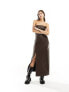 Фото #5 товара Stradivarius faux leather bandeau maxi dress in washed brown