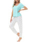 Women's Short Sleeve Pocket T-Shirt with Printed Jogger Pants 2 Piece Pajama Set