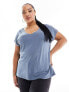 Vero Moda Curve slinky v neck t-shirt in petrol blue