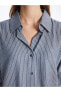 Фото #7 товара LCW Vision Çizgili Uzun Kollu Oversize Keten Karışımlı Kadın Gömlek Gömlek