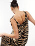 Фото #3 товара ASOS DESIGN tie strap detail trapeze maxi slip dress in animal print