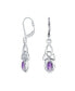 Irish Love Knot Oval Bezel Set Purple Natural Amethyst Dangle Celtic Knot Earrings For Women Sterling Silver Lever Back