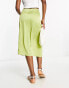 Vila drape front satin midi skirt in green