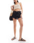 Mango raw hem denim shorts in black