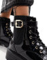 Фото #3 товара River Island wide fit lace up boot with gold buckle in black