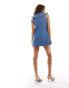 Ghospell textured collar mini dress in denim blue