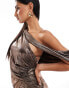 Фото #2 товара ASOS DESIGN premium metallic draped shoulder maxi dress in bronze