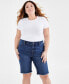 Фото #1 товара Plus Size Denim Raw-Edge Bermuda Shorts, Created for Macy's