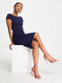 Closet London puff shoulder pencil dress with bodice detail in navy