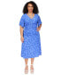 Фото #1 товара Plus Size Floral-Print Tie V-Neck Ruched Midi Dress