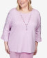Фото #5 товара Plus Size Swiss Chalet Embroidered Flutter Sleeve Top with Necklace