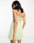 ASOS DESIGN pleat bandeau mini dress with flippy hem in sage