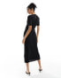 Фото #4 товара ASOS DESIGN short sleeve plisse twist skirt midi dress in black