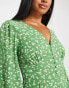 Glamorous Petite v-neck button front jumpsuit in green mini daisy print