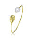 Classy Sterling Silver with 14K Gold Plating and Genuine Freshwater Pearl Cuff Bracelet