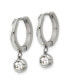 Stainless Steel Polished with CZ Dangle Hoop Earrings