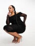 ASOS DESIGN Curve ruched mesh bardot long sleeved midi dress in black EU 54 - фото #7