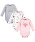 ფოტო #1 პროდუქტის Baby Girls Cotton Long-Sleeve Bodysuits Fox, 3-Pack