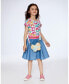 Girl Bi-Material Dress With Chambray Skirt And White Printed Butterflies - Child