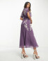 ASOS DESIGN embroidered floral midi dress with batwing sleeve in purple