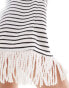 Фото #3 товара Vila ribbed midi tank dress with fringed hem in mono stripe