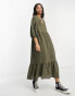 ASOS DESIGN chuck on smock midi dress in khaki Зеленый, 34 - фото #1