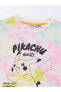 Bisiklet Yaka Pikachu Baskılı Kısa Kollu Kız Çocuk Crop Tişört