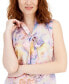 ფოტო #3 პროდუქტის Women's Floral-Print Tie-Neck Sleeveless Top