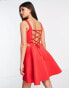 Фото #4 товара Miss Selfridge scuba corset detail cut out skater mini dress in red