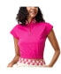 ფოტო #1 პროდუქტის Belle mere Women's Checkered Chic Half-Zip Crop Top