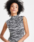 Фото #3 товара Women's Zebra-Print Mock-Neck Cropped Top, Created for Macy's