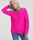 ფოტო #1 პროდუქტის Women's Cashmere Ribbed Heart-Embroidered V-Neck Sweater, Created for Macy's