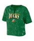 Women's Green Oregon Ducks Bleach Wash Splatter Cropped Notch Neck T-shirt