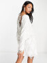 Фото #4 товара ASOS DESIGN embellished fringe batwing mini dress in white