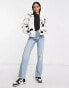 QED London borg zip through jacket in monochrome print