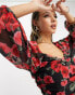 In The Style sweetheart neckline volume sleeve body in black floral