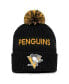 ფოტო #1 პროდუქტის Men's Black, Yellow Pittsburgh Penguins 2022 NHL Draft Authentic Pro Cuffed Knit Hat with Pom