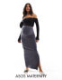 ASOS DESIGN Maternity ribbed maxi skirt with side split in dark grey