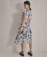 Women's Printed Tie-Waist Asymmetrical-Hem Linen Dress