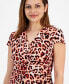 Фото #3 товара Petite Animal Print Twist-Front Cap Sleeve Top