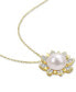ფოტო #3 პროდუქტის Cultured Freshwater Pearl (8-1/2mm) & White Topaz (1 ct. t.w.) Flower 18" Pendant Necklace in Gold-Tone Plated Sterling Silver