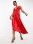 ASOS DESIGN satin cami drape midi dress with graduated hem in red