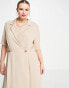 Фото #8 товара ASOS DESIGN Curve wrap tux midi dress with shoulder pads in stone