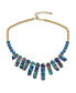 ფოტო #1 პროდუქტის Blue Peck Organic Faceted Beads Gemstone Irregular Stone Bib Fan Statement Collar Choker Necklaces Western Jewelry For Women Gold Plated Adjustable