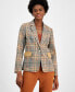 Women's Plaid One-Button Suede-Pocket Jacket