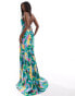 Фото #6 товара True Violet satin one shoulder slip maxi dress in abstract print