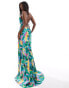 True Violet satin one shoulder slip maxi dress in abstract print Разноцветный, EU34 - фото #6