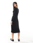 JDY ruched front midi dress in black