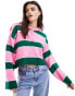 Фото #2 товара ASOS DESIGN jumper with button collar in stripe in pink and green